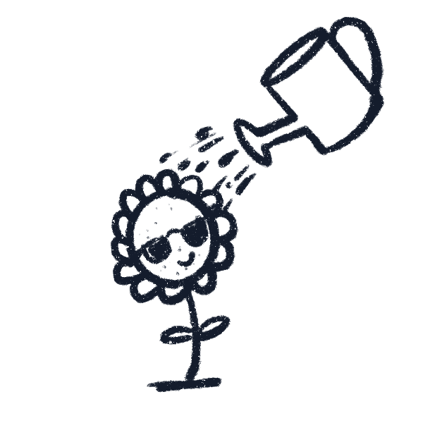 A simple line drawing of a smiling flower being watered by a watering can, depicted against a plain green background. The financial planning is represented symbolically as water droplets shown falling onto the flower. | Future Advisory